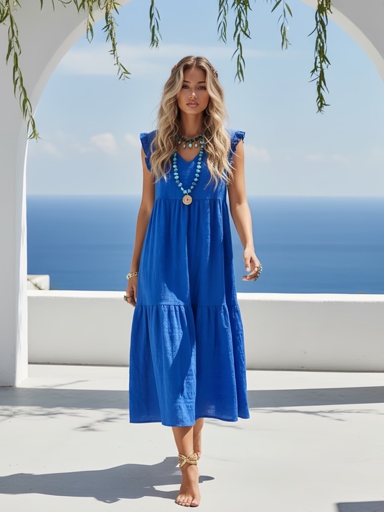 Camden Layne Dresses & Skirts - Vivid Blue V-Neck Tiered Maxi Dress